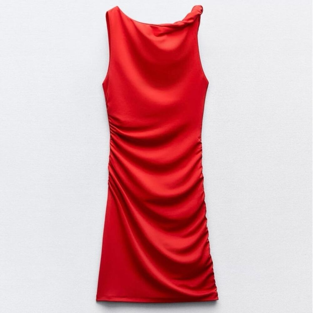 Zara Twist Shoulder Ruched Mini Dress - Size S